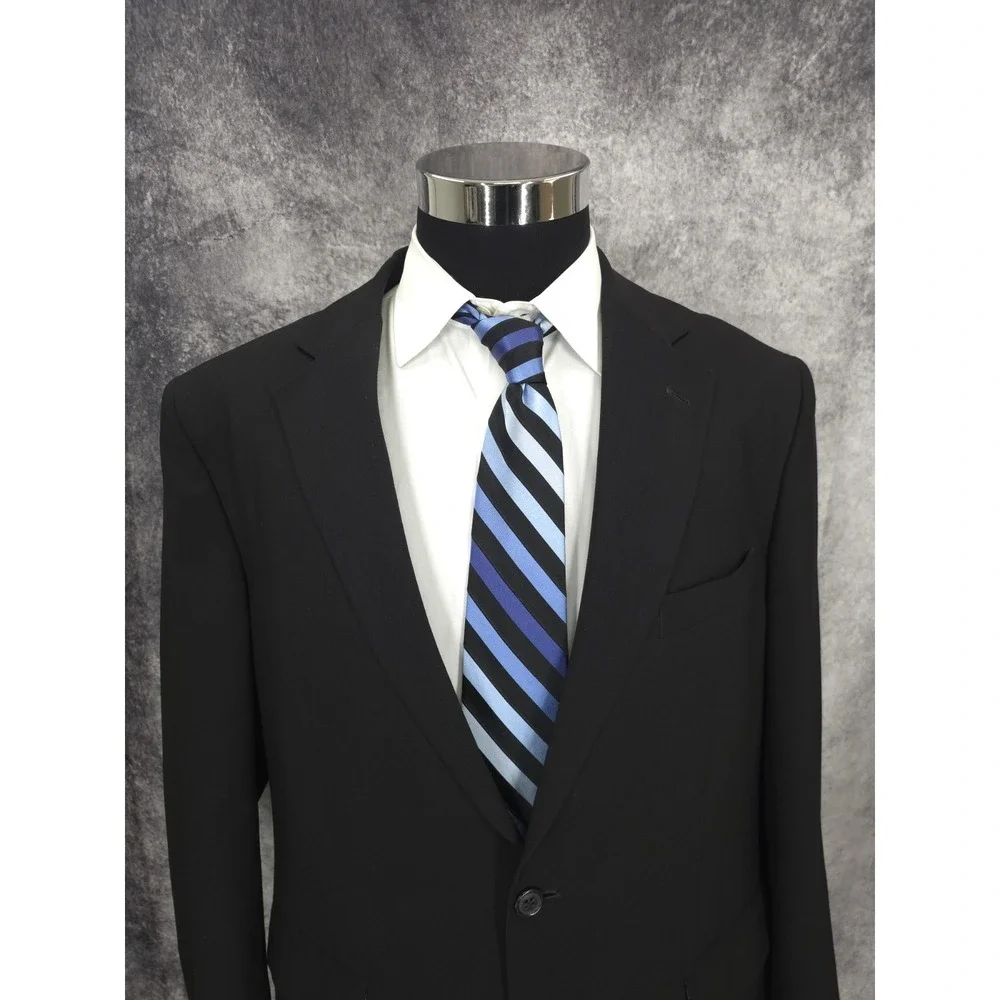 Stafford Blazer Jacket Men 44 L Black Sports Coat Business Wear 2 Buttons Vented